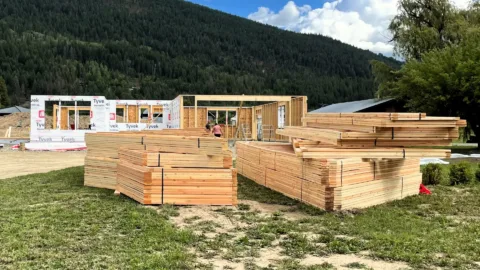 Construction site with trusses